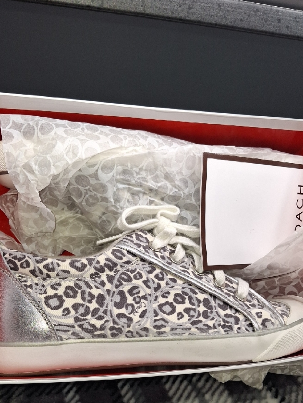 Vintage Coach Women's Leopard-Print Canvas Sneakers in White and Silver - Picture 14 of 14